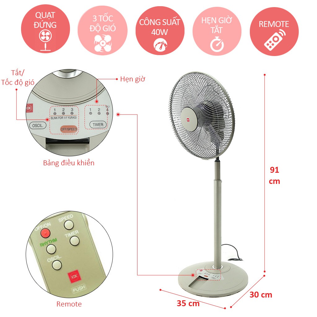 Quạt đứng lửng KDK N30NH có điều khiển từ xa