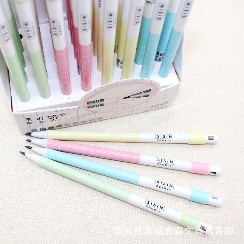 Bút chì bấm 2B có sẵn đầu chuốt gọt văn phòng phẩm đồ dùng dụng cụ học tập màu sắc đẹp E1008