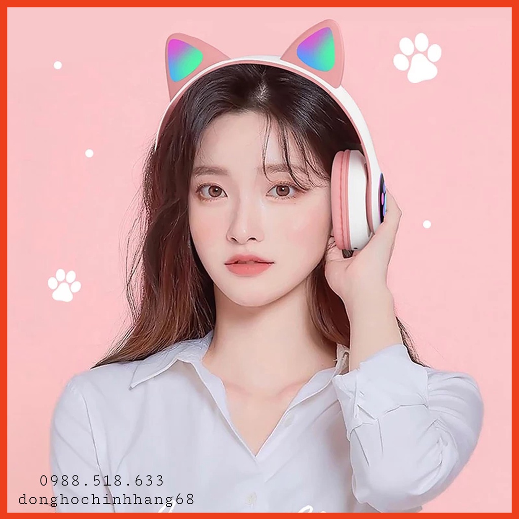 Tai Nghe Mèo Bluetooth Chụp Tai, Headphone Tai Mèo Dễ Thương Có Mic, Âm Bass Mạnh Mẽ, Nghe Nhạc Cực Hay Chơi Game Cực Đã