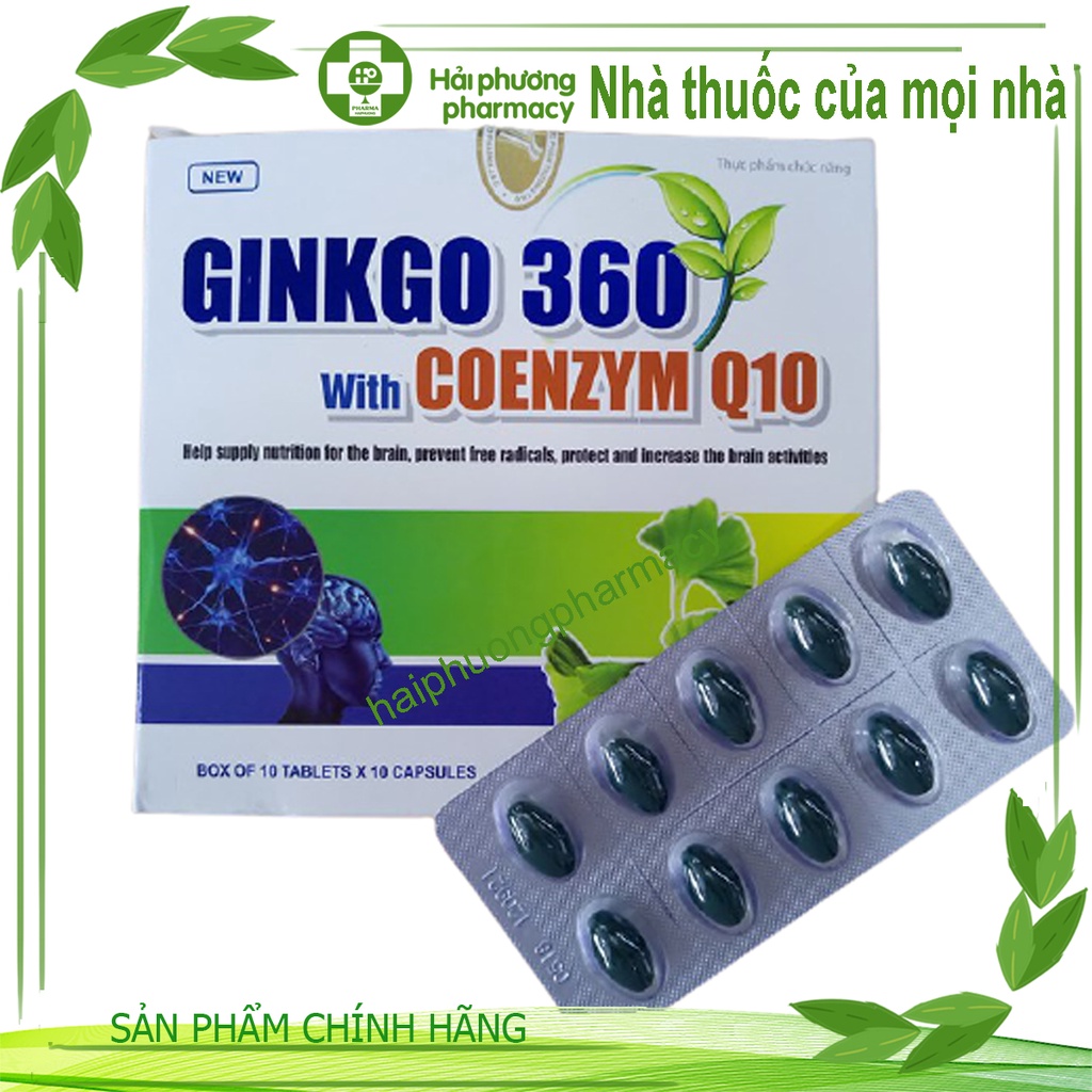 Ginkgo 360 coenzym Q10 hỗ trợ cải thiện thiểu năng tuần hoàn não hộp 100v