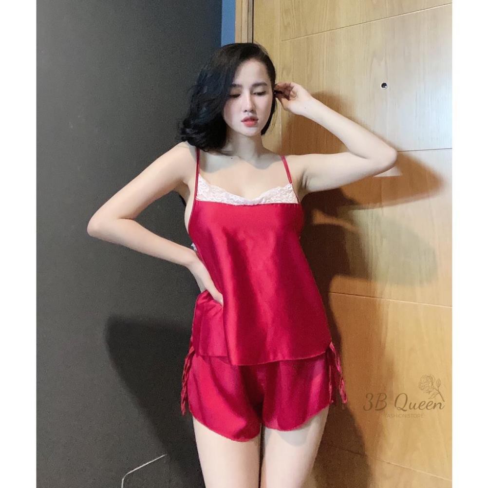 Set bộ 2 dây phối ren kèm quần xẻ đùi, đồ ngủ chất liệu SATIN cao cấp loại 1, mềm mịn mát | BigBuy360 - bigbuy360.vn