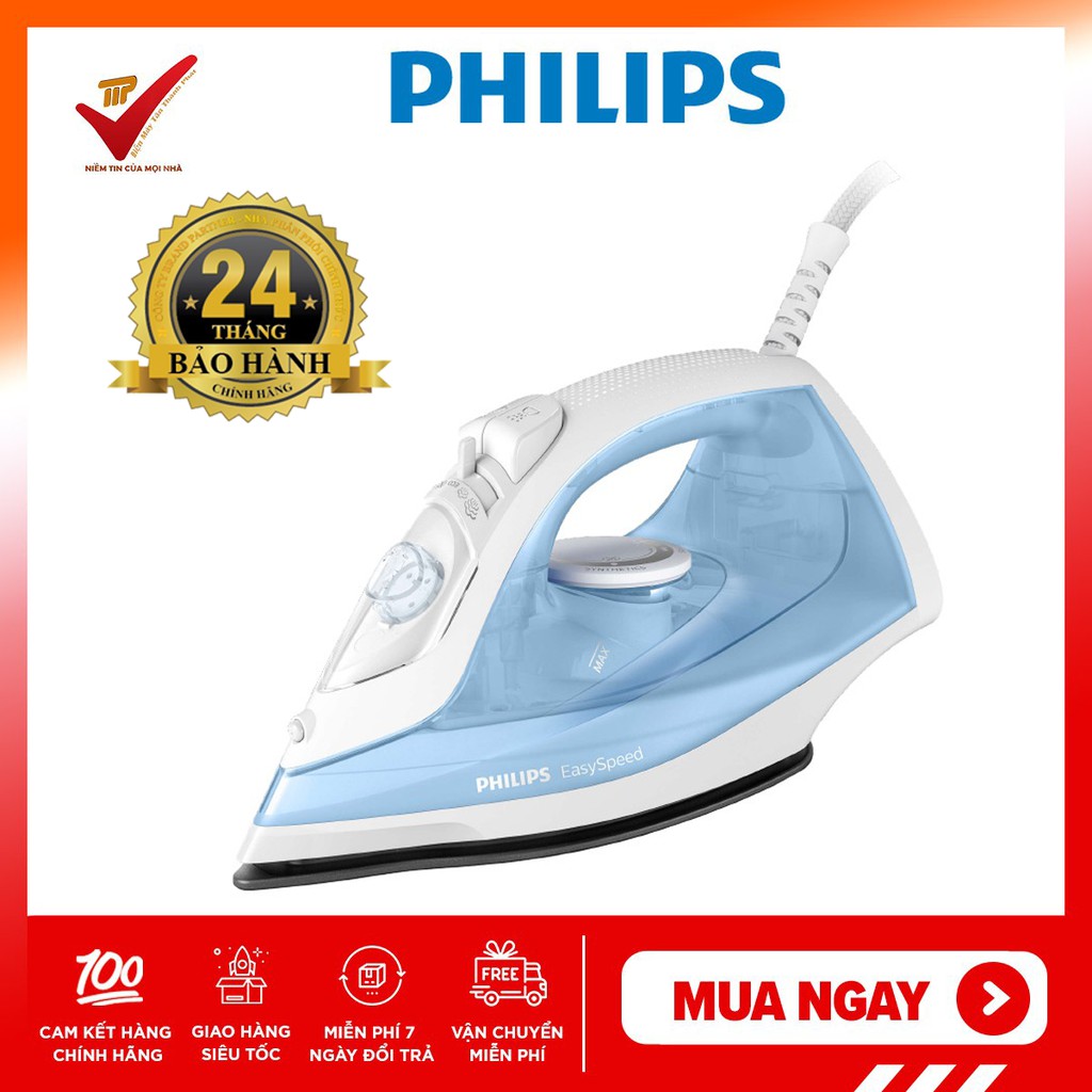 [CHÍNH HÃNG] Bàn là hơi Philips GC1740, Công suất 2000W, Mặt đế Ceramic chống dính, bảo hành 24 tháng