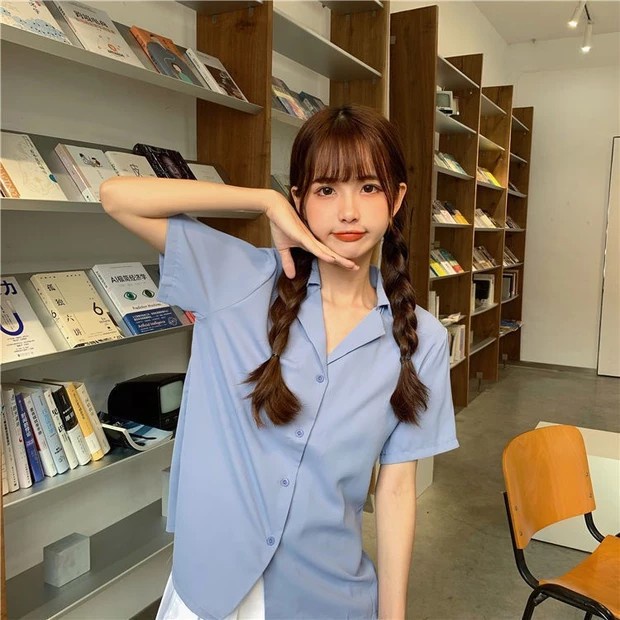 áo sơ mi nam nữ tay lỡ cổ vest form rộng, sơ mi unisex ngắn tay trẻ trung