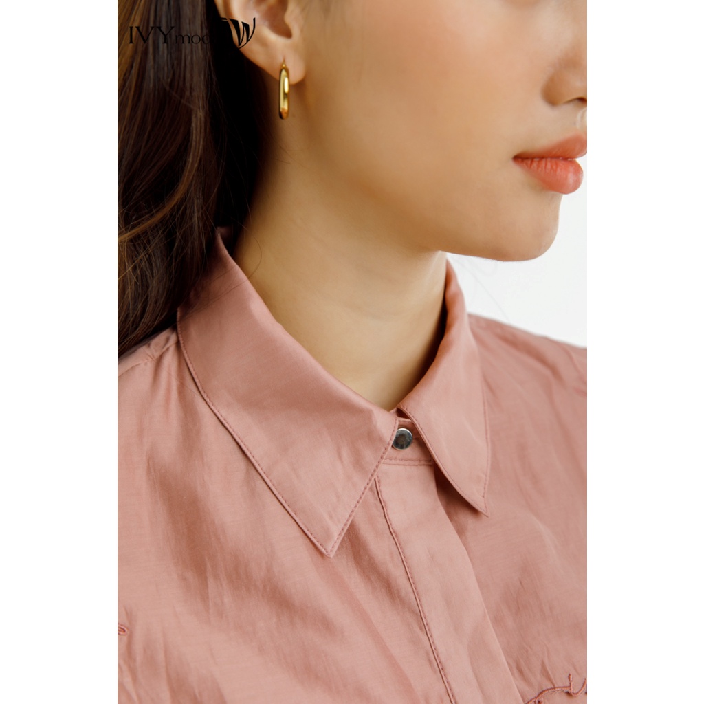Áo sơ mi lụa nữ thêu viền IVY moda MS 16M7643