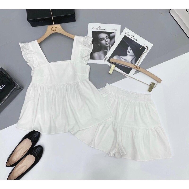 Set bộ cánh tiên chất voan đũi nhẹ mát thấm mồ hôi, Set bộ áo babydoll áo cánh tiên chất đũi