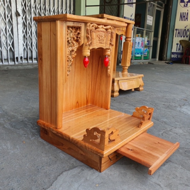 Bàn thờ thần tài ông địa gỗ xoan ngang 38 cm
