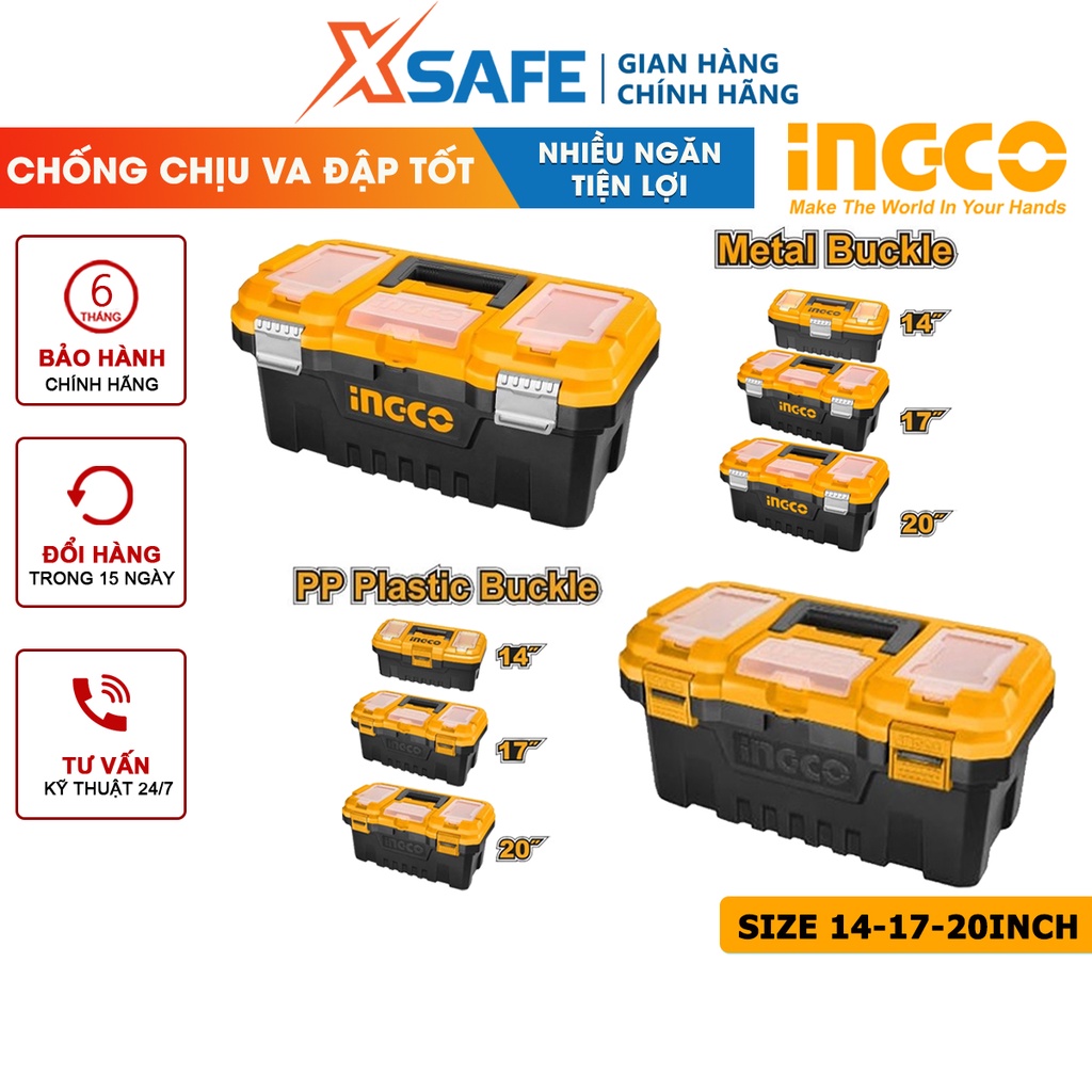 Hộp đựng đồ nghề INGCO kích thước 14-20inch Thùng dụng cụ nhựa PP cứng cáp, chống chịu va đập tốt, nhiều ngăn tiện lợi