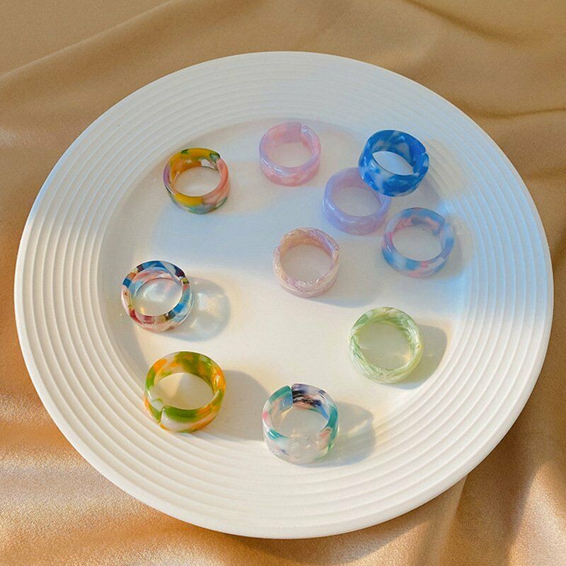 Bộ 5 / 10 Nhẫn Nhựa Acrylic Trong Suốt Nhiều Màu