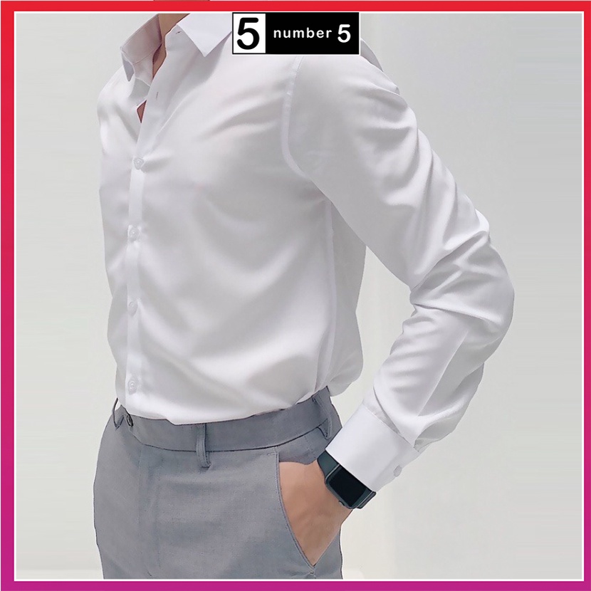 Áo Sơ Mi Nam Dài Tay Vải Cotton Lụa Trơn Mát Dáng Hàn Không Nhăn Không Xù Thanh Lịch [ATS]