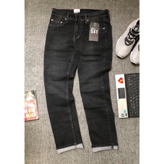 SALE 33% Quần jeans nam VNXk Quần bò nam đen xám vải cao cấp co giãn ống đứng