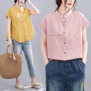 Áo Sơ Mi Nữ Tay Ngắn Vintage - Áo Sơ Mi Nữ Form Rộng I TAH57