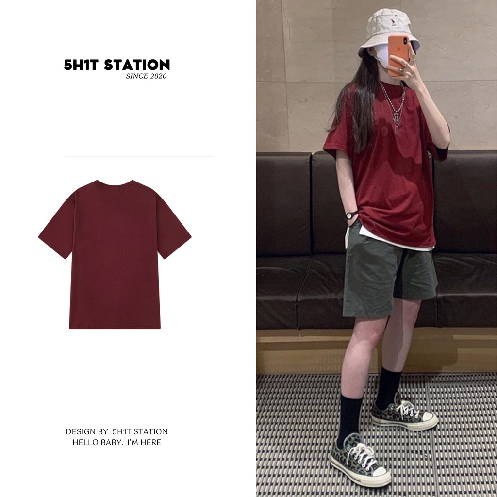 ÁO THUN CỘC TAY COTTON 100% / MÃ MÀU ĐỎ ĐÔ / 5H1T STATION