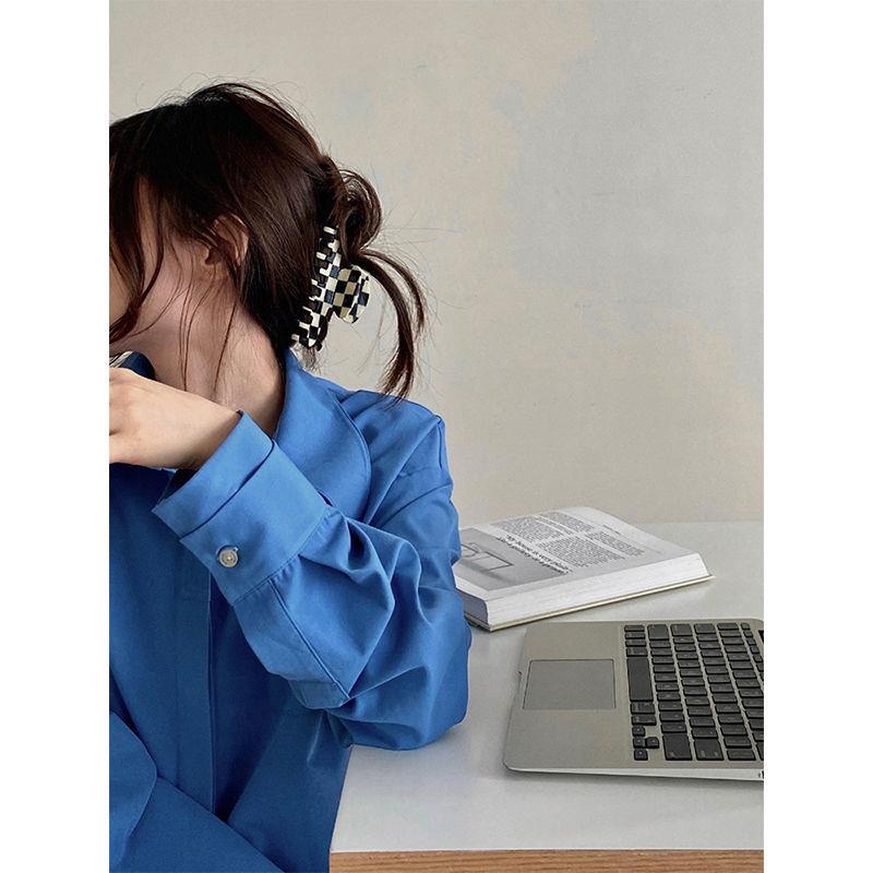✱✒✱Áo Sơ Mi Dài Tay Màu Xanh Dương Thời Trang Phong Cách Pháp Cho Nữ