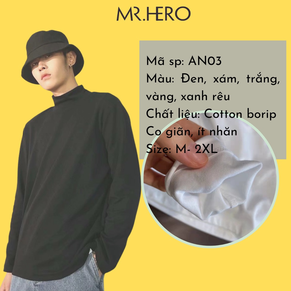 Áo nỉ thun unisex dài tay cổ lọ 3 phân AN03, Áo Sweater nam phong cách Hàn Quốc chất liệu cotton borip -  MrHero