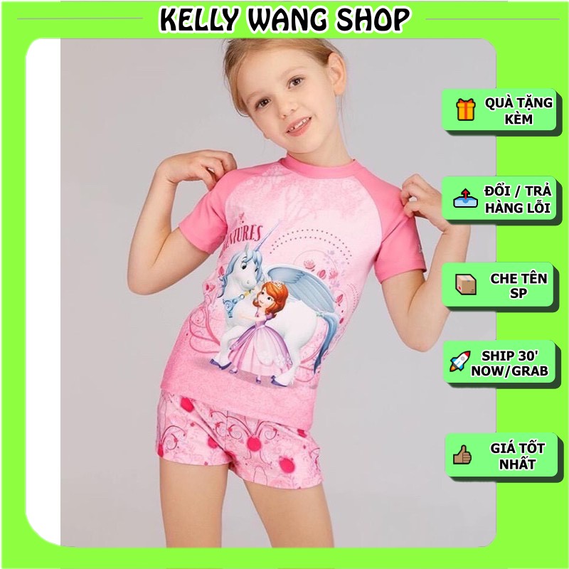 [ Size 12 - 48kg] Đồ bơi in hoạt hình cho bé gái - Đồ bơi elsa ngắn tay bé gái - KELLY WANG