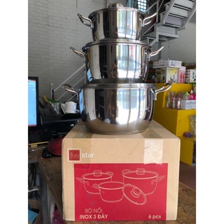 Bộ nồi inox cao cấp Fivestar 3 nồi 3 đáy - nắp vung bằng Inox