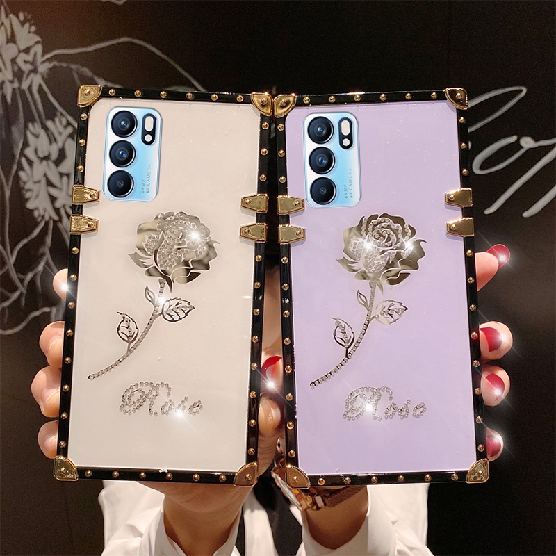 Ốp Điện Thoại Hình Vuông Chống Sốc Đính Kim Cương Cho OPPO Reno8 Z 5G Reno 7 Pro Reno 7Z Reno 6 Pro 6Z 6 Pro + Reno 5 Pro Reno 4 4G 5G
