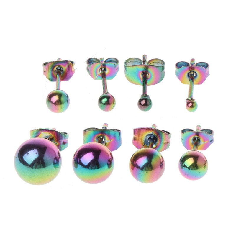 Bộ Khuyên Tai 8 Chiếc Thời Trang Bằng Thép Không Gỉ Hình tròn Nhiều Kích Thước Cho Nữ