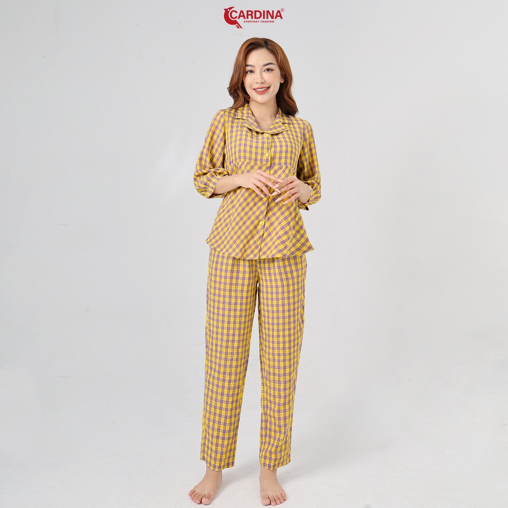 Đồ Bộ Pijama Nữ 𝐂𝐀𝐑𝐃𝐈𝐍𝐀 Chất Thô Kẻ Nhật Cao Cấp Áo Tay Lỡ Quần Dài Đơn Giản Nhẹ Nhàng 2Pi01