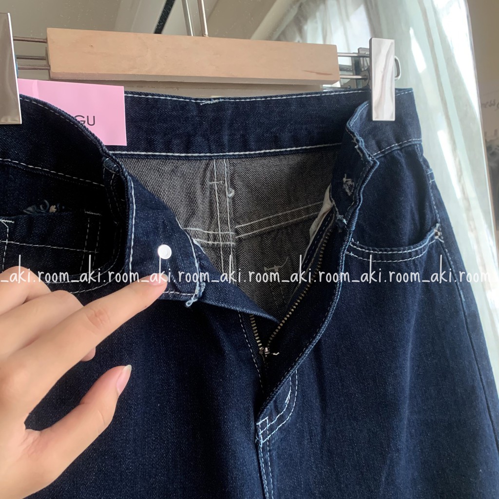 Quần jeans ống suông chỉ nổi tua rua gấu Fanegu 3990 (Xanh đậm)