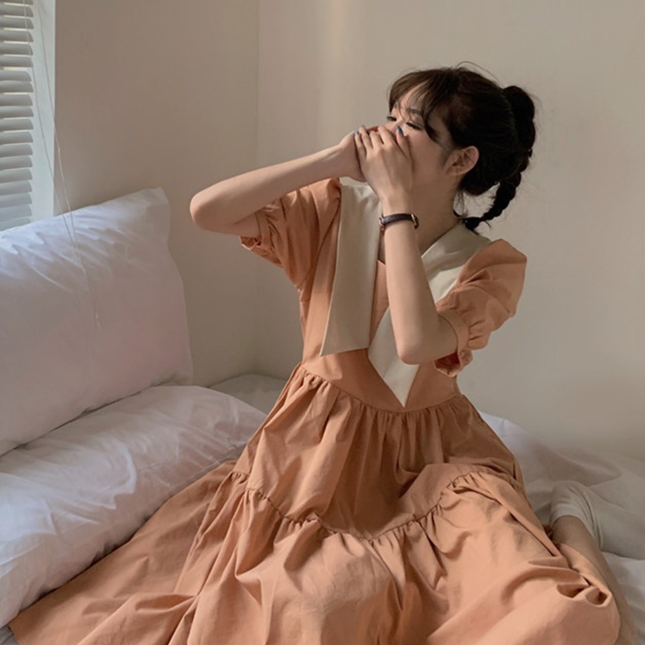 Váy xòe babydoll cộc tay cổ bẻ búp bê điệu đà ngọt ngào kiểu Pháp nhẹ nhàng