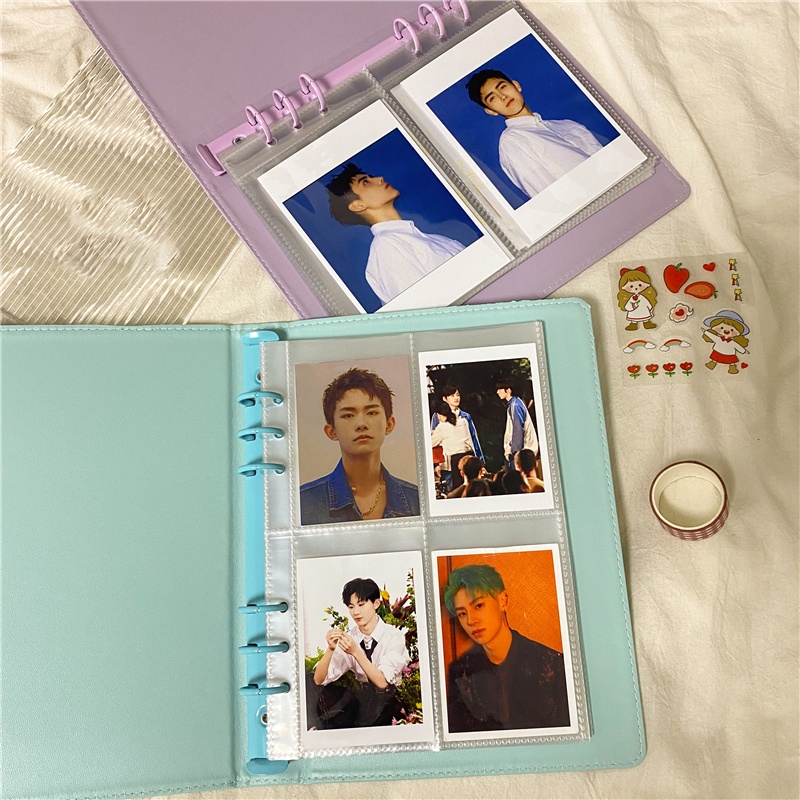 Sổ Binder A5 - 6 Còng Bìa Da Trơn Láng Đựng Ảnh, Photocard