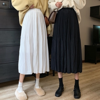 Chân Váy Chữ A Lưng Cao Xếp Ly Màu Đen Thời Trang Thu Đông 2021 Cho Nữ