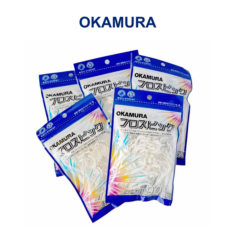 Okamura - Combo 5 gói tăm chỉ kẽ răng nha khoa Nhật Bản (Bịch 50 cây/90 cây)