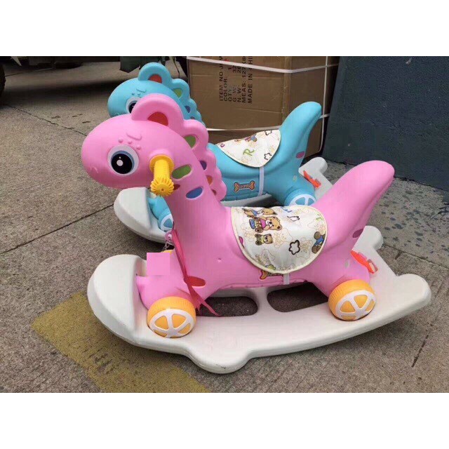 Ngựa bập bênh cho bé 2 in 1 có bánh xe có nhạc