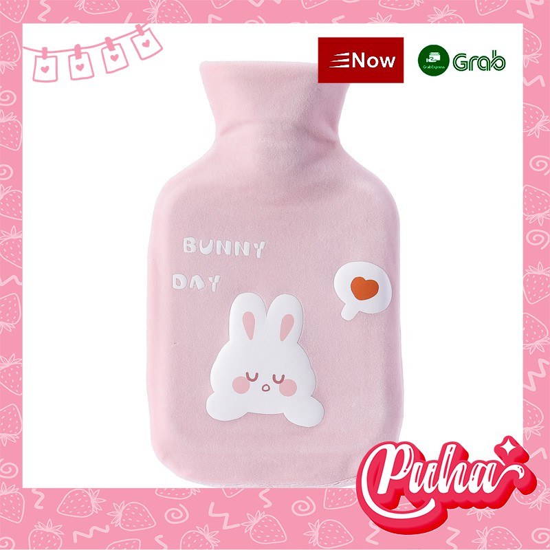 Túi chườm nóng bụng kinh Puha 1000ml, sưởi ấm tay chân, chườm nóng lạnh đa năng, Bunny Pink 1.