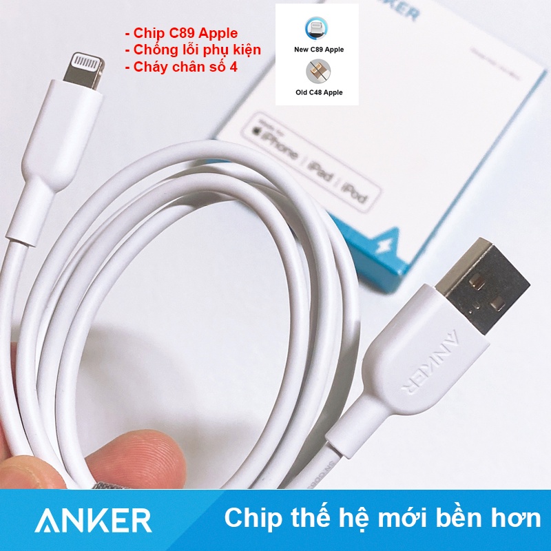 Cáp ANKER Powerline II  Usb to Lighting Iphone  MFI Chip C89 Bạc  -  A8432 dài 0.9 Mét  Chính hãng sạc Iphone Ipad