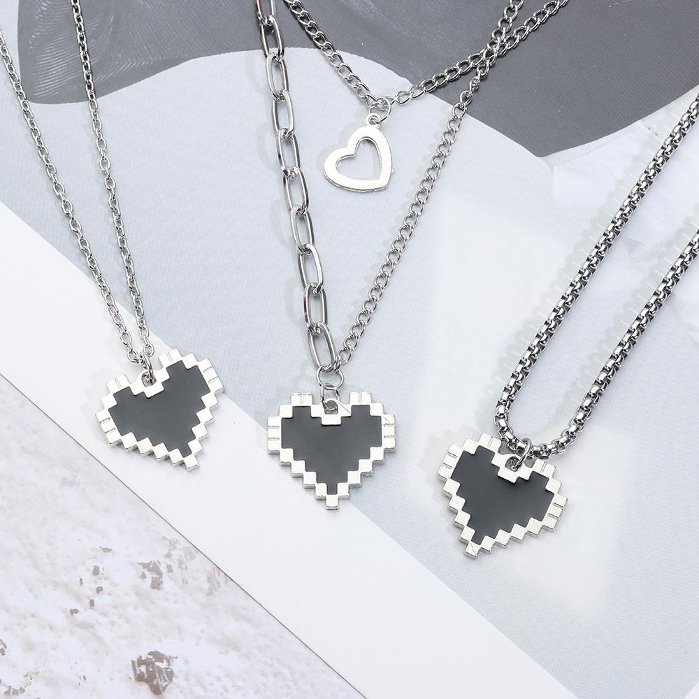 BSUNS Vòng cổ Hai Lớp Màu Đen Trang Trí Hình Trái Tim Thời Trang Dành Cho Nữ