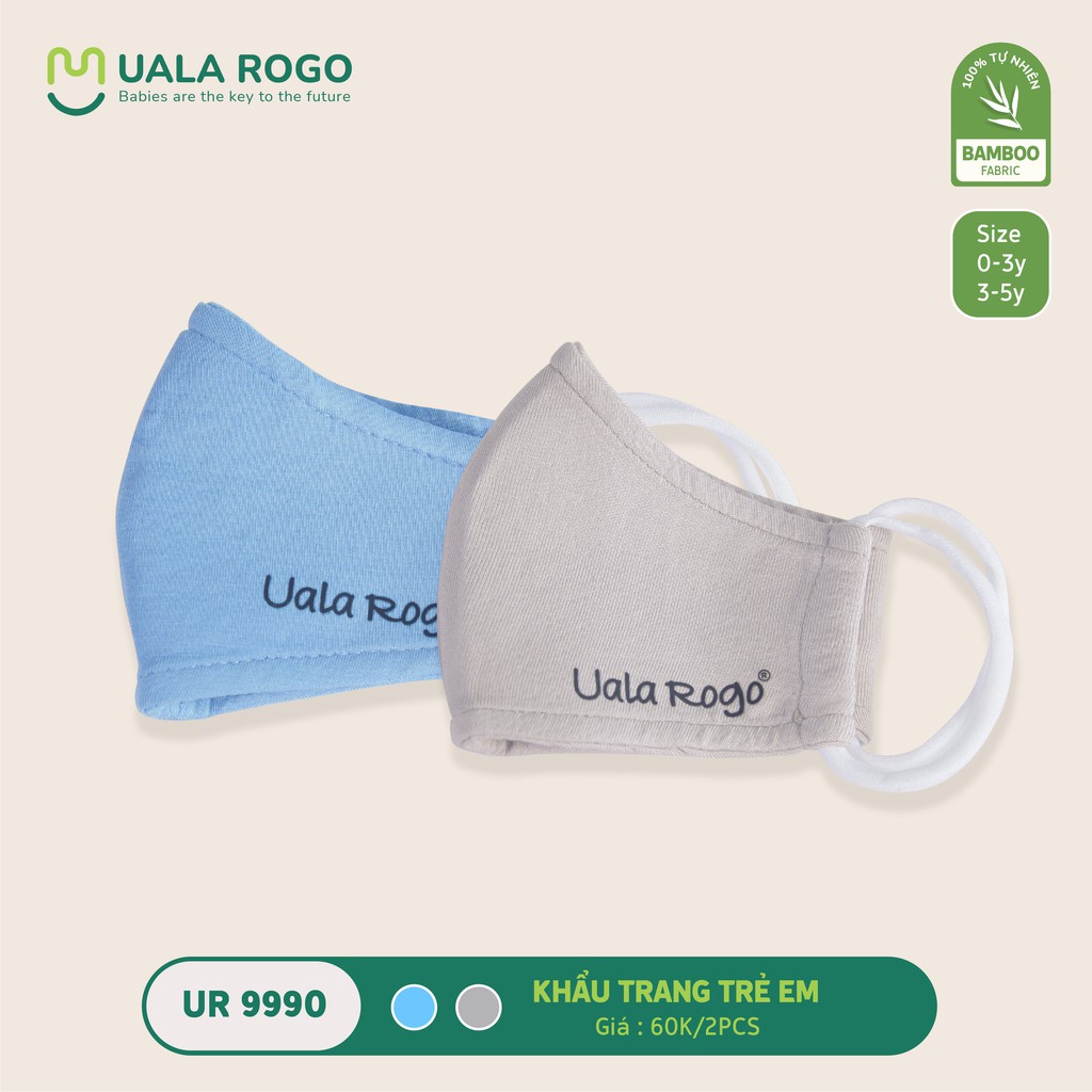 Set 2 khẩu trang cho bé Uala Rogo sợi tre 2 lớp Freesize từ 6M - 3Y