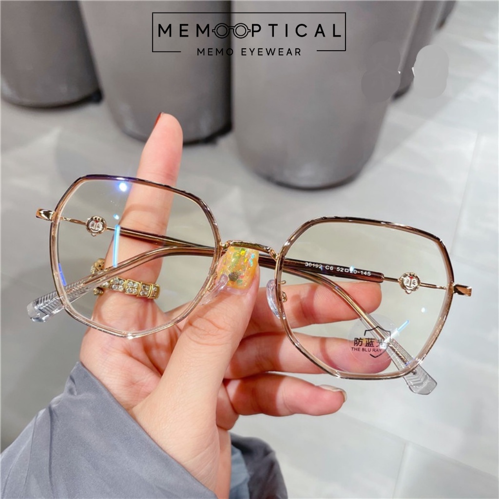 Gọng kính cận nam nữ MEMOEYEWEAR Doremon, Kim loại phủ nhựa dẻo dáng đa giác thời trang hàn quốc dễ đeo_DRM01