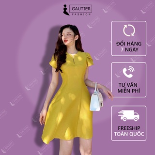 Váy đầm nữ xòe - đầm cổ sẻ tay xếp ly hoa hồng thời trang gautier