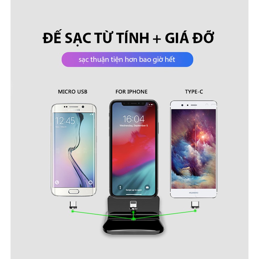 Đế Sạc Nhanh FLOVEME Nam Châm 3 Trong 1 Xem Phim Tiện Lợi - Đa chức năng hỗ trợ dành cho ip,TYPE-C ,Micro USB