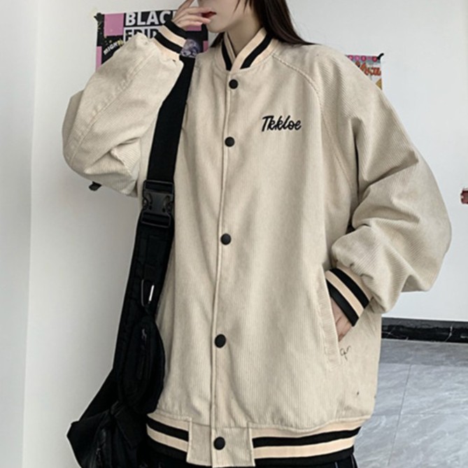Áo khoác bomber nữ form dáng rộng nhung tăm phong cách hàn quốc uniex ulzzang thời trang học sinh Áo bomber nữ form rộn