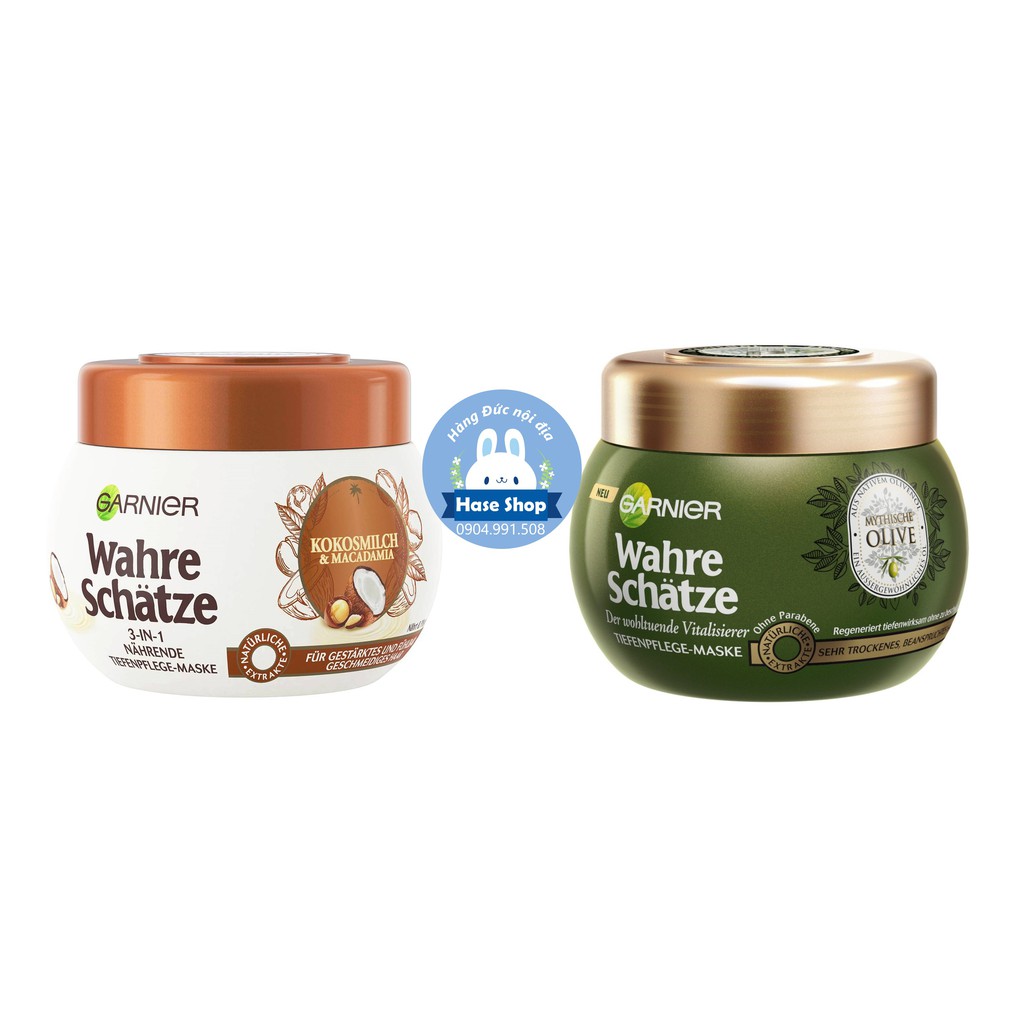 Kem ủ tóc Garnier chiết xuất dừa/hạt macca/oliu nội địa Đức đủ bill