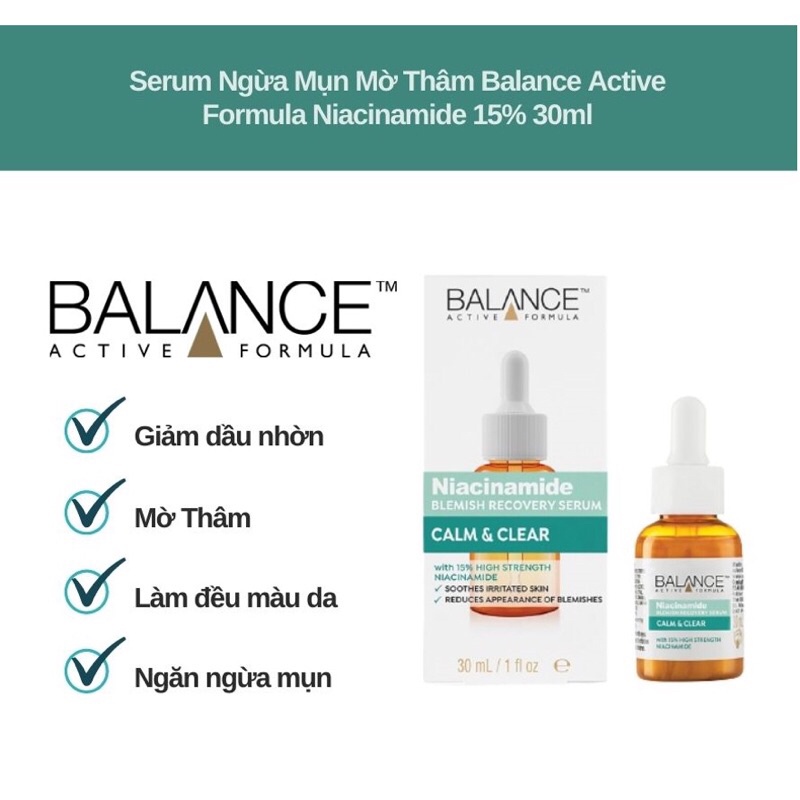 Serum ❤️FREESHIP❤️ Tinh Chất Balance Active Formula Niacinamide Blemish Recovery Serum 30ml