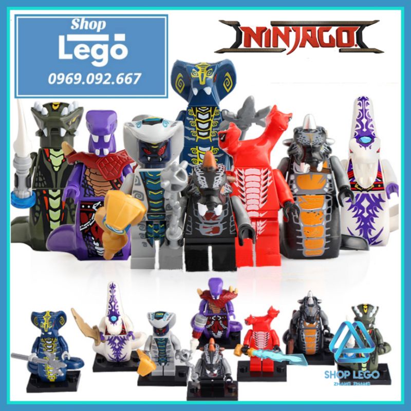 Xếp hình Ninjago Tộc rắn Chop rai Skales Acidicus Pythor Skalidor Bytar Rattla Fangdam Lego Minifigures Lele A025 032