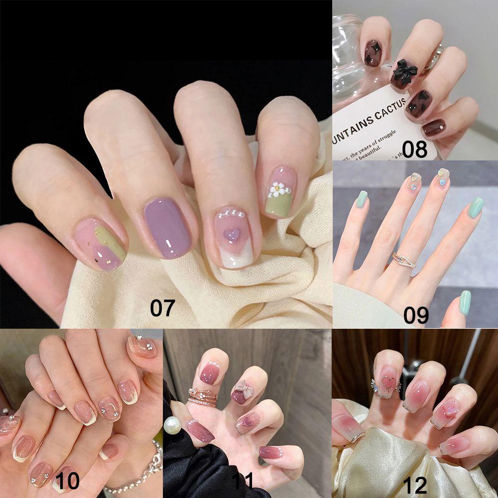 Hộp 24 Móng Tay Giả Ngắn / Tròn / Vuông Có Thể Tháo Rời MIHAN1