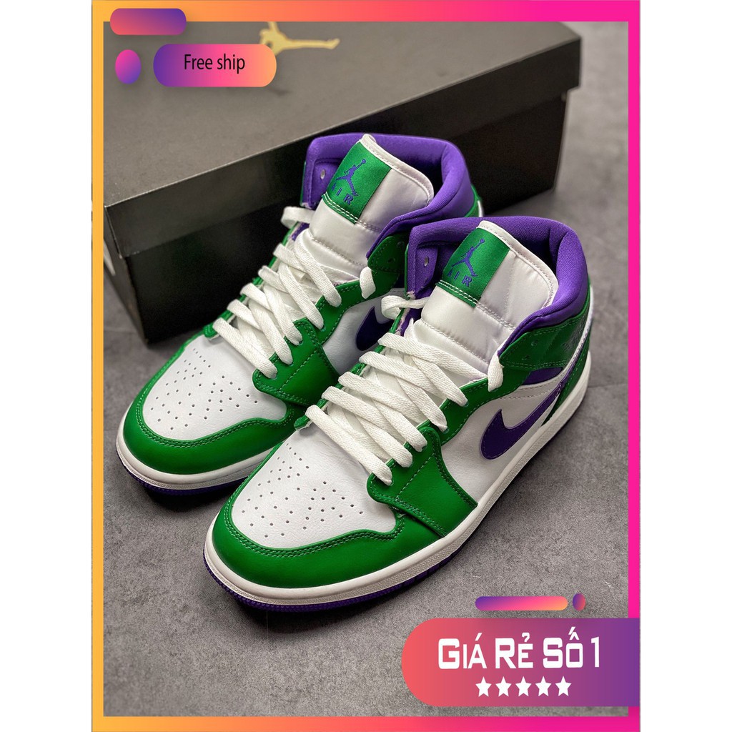 Giày thể thao sneaker AIR Jordan 1 Mid Incredible Hulk cổ cao siêu đẹp dành cho nam và nữ