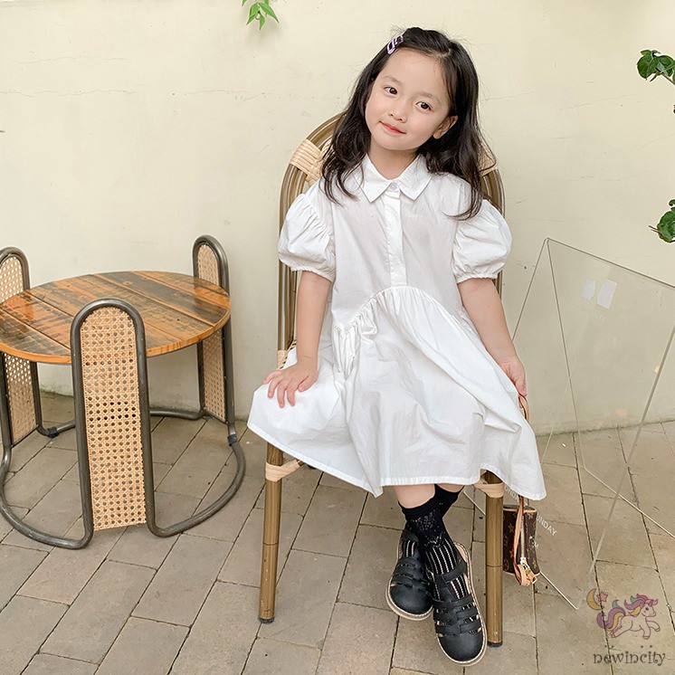 Váy Tay Phồng Phong Cách Hàn Quốc Thời Trang Cho Bé Gái