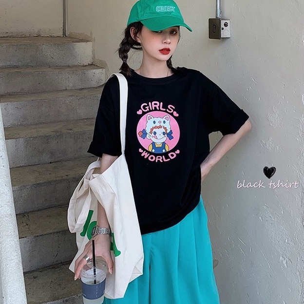 Áo Thun Ngắn Tay Dáng Rộng In Họa Tiết Cá Tính Trẻ Trung