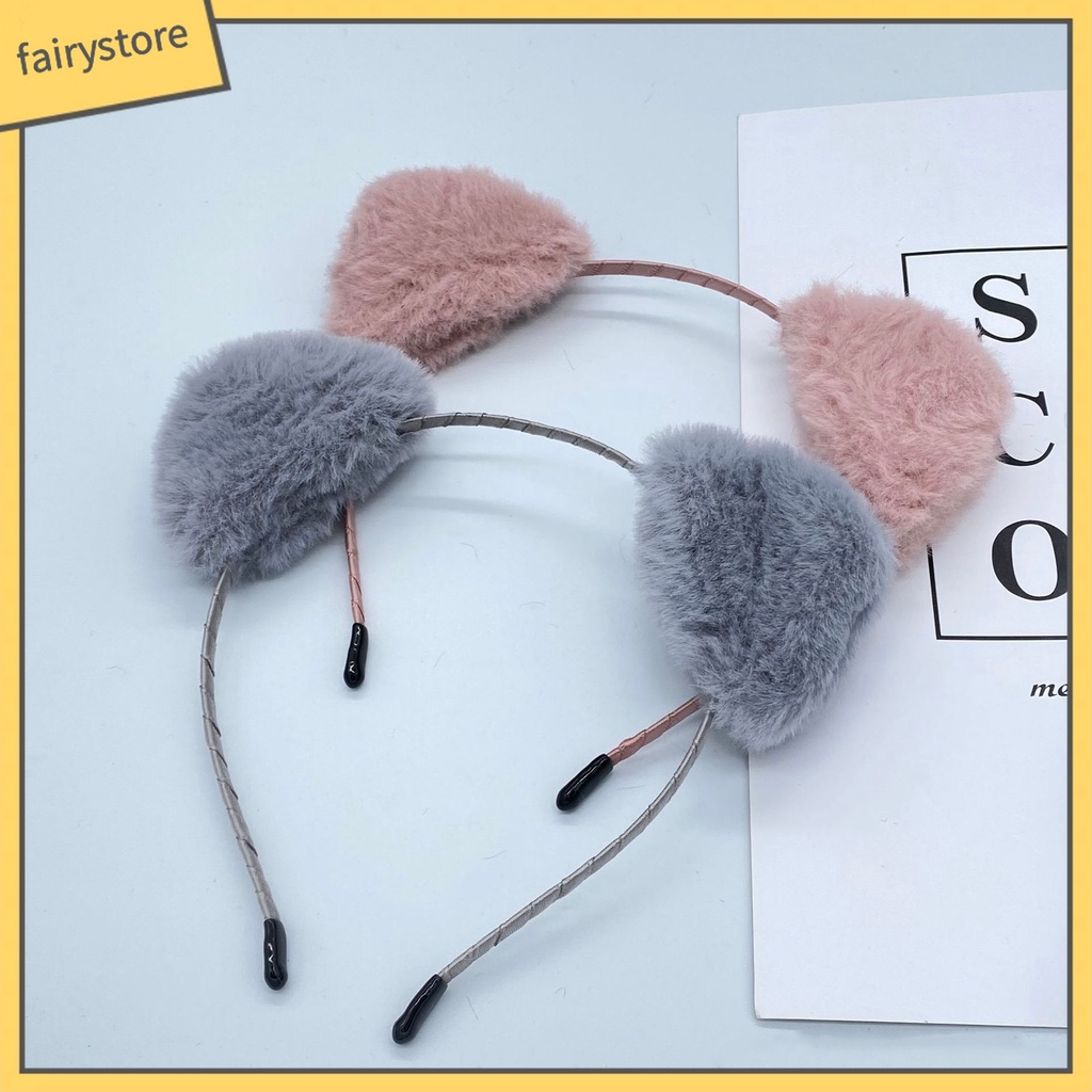 Băng Đô Cài Tóc Tai Mèo Phủ Lông Màu Sắc Ngọt Ngào Co Giãn Nhẹ Nhàng