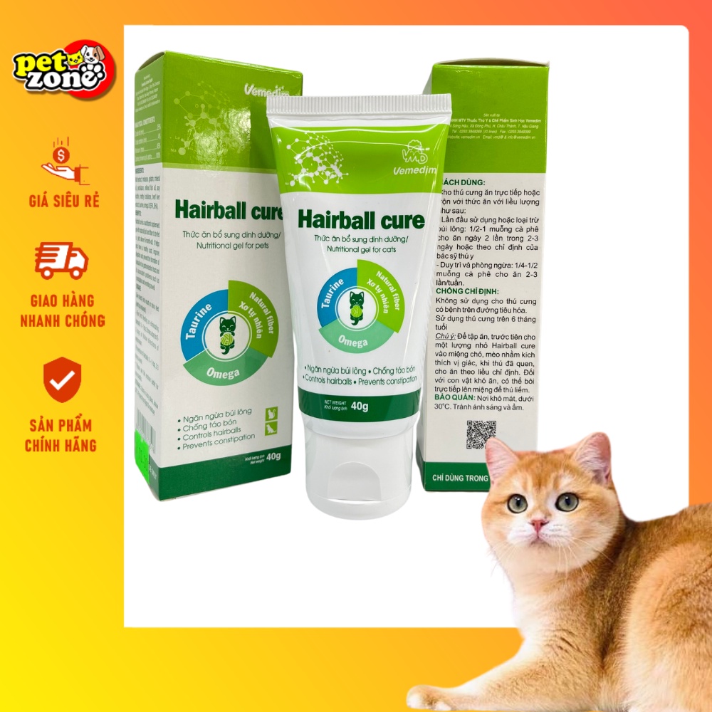Gel ngăn ngừa búi lông ở chó mèo Hairball Cure Vemedim