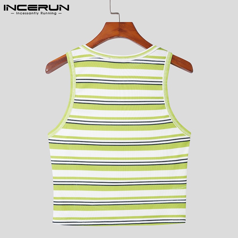 Áo thun ba lỗ INCERUN họa tiết kẻ sọc cổ tròn thời trang cho nam