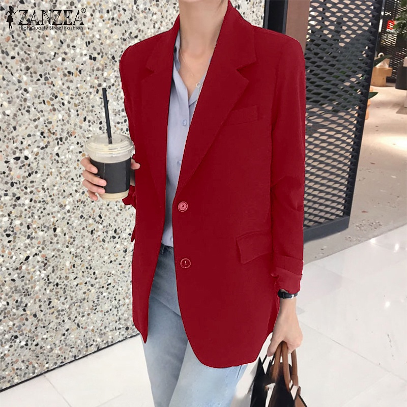 Áo Blazer Nữ ZANZEA Màu Trơn Tay Dài Cổ Bẻ Nút Dọc Thời Trang Dạo Phố Phong Cách Hàn Quốc