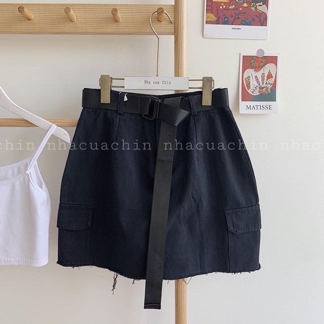 Chân váy túi hộp kèm belt