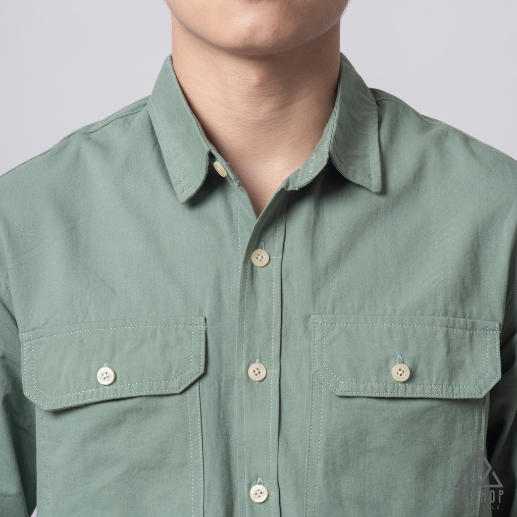 Áo sơ mi D2shop, áo sơ mi nam dài tay vải kaki túi hộp, màu xanh